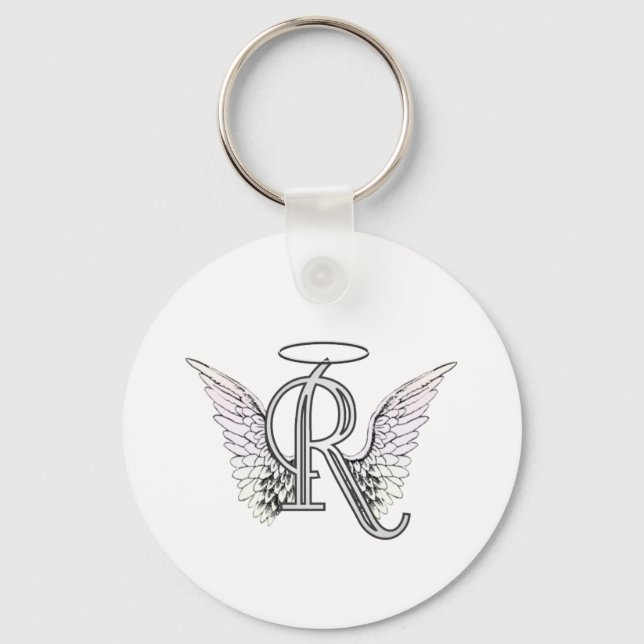 Porte-clés Lettre R Monogramme initial avec ailes angéliques  (Recto)