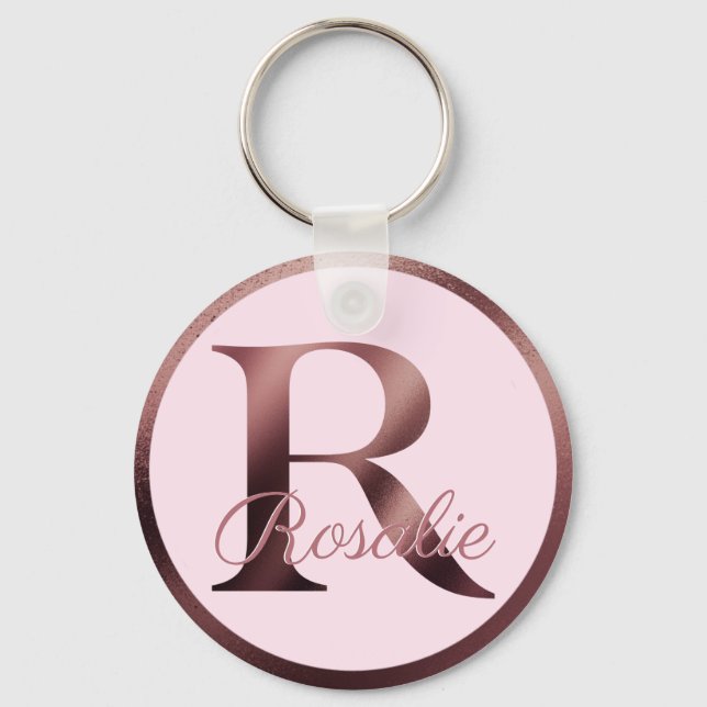 Porte-clés Lettre R Stylish rose Rose métal or Monogramme (Recto)