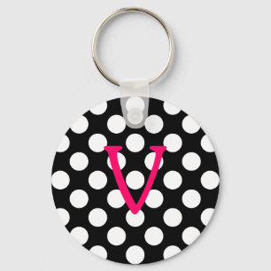 Porte-clés Lettre rose V sur Pois