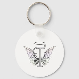 Porte-clés Lettre T Monogramme initial avec ailes angéliques