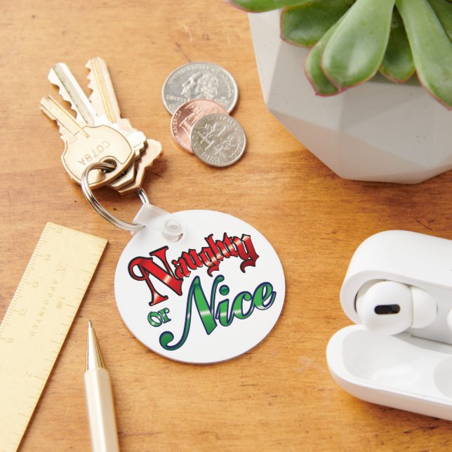 Porte-clés Lettres rouges rétro Noël, Naughty ou Nice (Bureau)