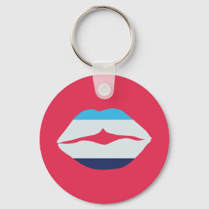 Porte-clés Lèvres Burgundy Et Bleues À Rayures