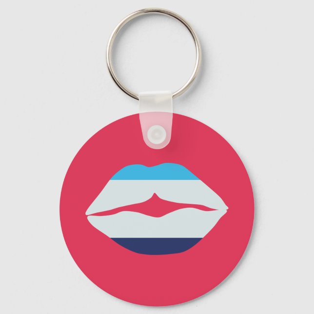 Porte-clés Lèvres Burgundy Et Bleues À Rayures (Recto)