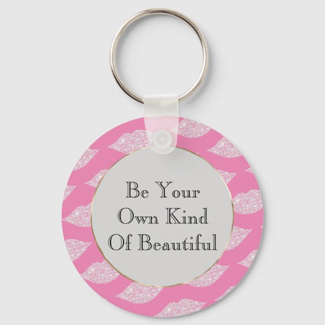 Porte-clés Lèvres Diamantes Blanches Gris Rose (Recto)