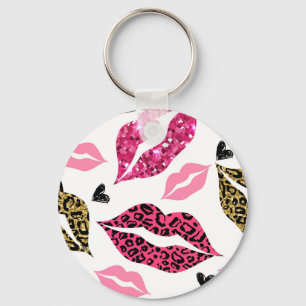 Porte-clés Lèvres scintillantes : Motif de mode Leopard