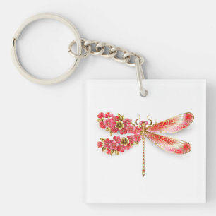 Porte-clés libellule de fleurs avec sakura de bijoux