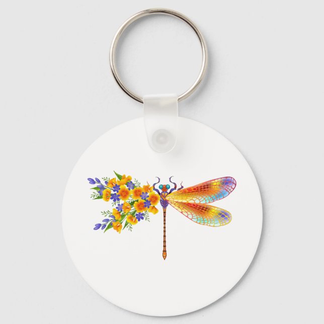 Porte-clés Libellule Fleur Jaune (Recto)