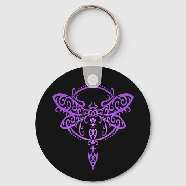 Porte-clés libellule tribale, violet et noire (Recto)