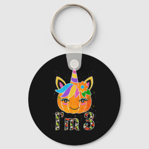 Porte-clés Licorne de 3 ans, citrouille, design mignon, anniv