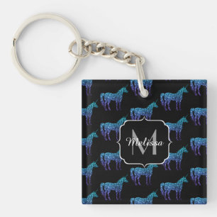Porte-clés Licorne Étincelles motif ombré bleu aqua Monogramm