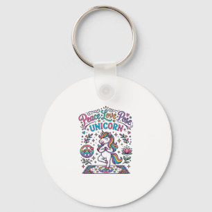 Porte-clés Licorne Paix Amour Pose Licorne Fond Blanc S