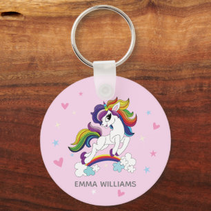 Porte-clés licorne rose mignonne avec arc-en-ciel minimaliste