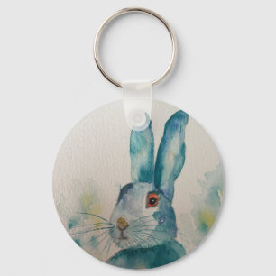 Porte-clés Lièvre Aquarelle Bleue   