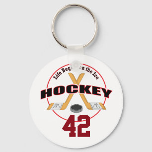 Porte-clés Life Begins Hockey and Number
