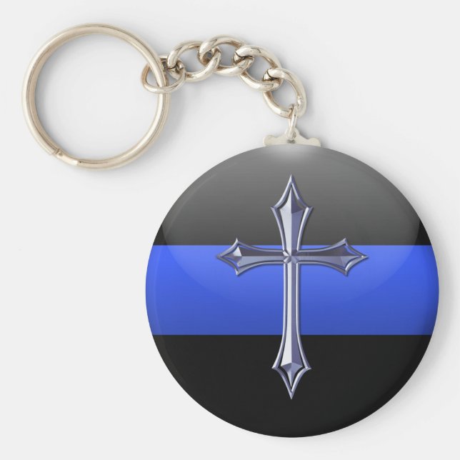 Porte-clés Ligne Bleue Mince Prière Pour La Sécurité (Devant)