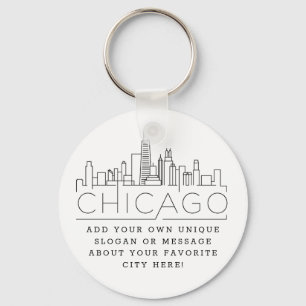 Porte-clés Ligne Skyline stylisée Chicago   Slogan personnali