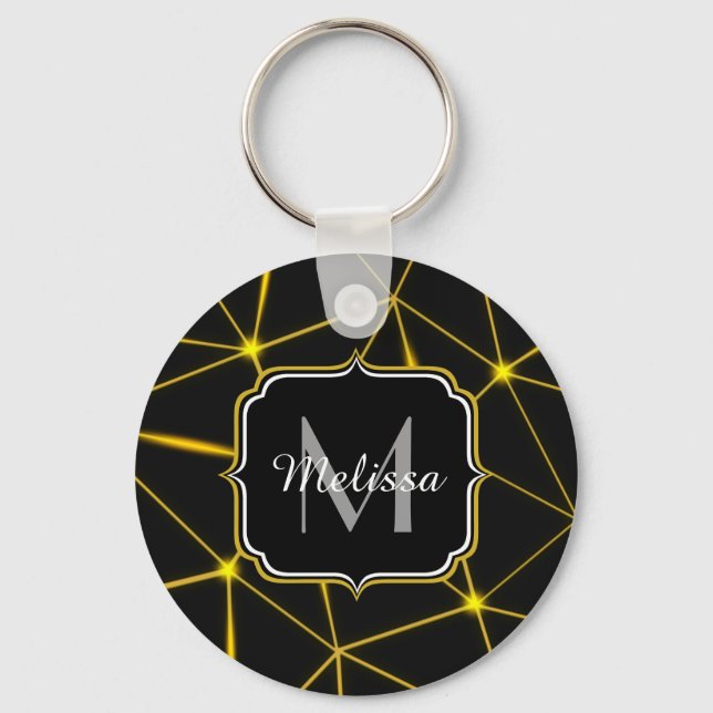 Porte-clés Lignes d'or triangles noirs géométriques Monogramm (Recto)