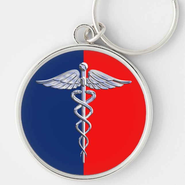 Porte-clés Ligue Médicale de symbole de caducée argenté de (Devant)
