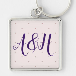 Porte-clés Lilac rose moderne Couple Monogramme Valentines Jo