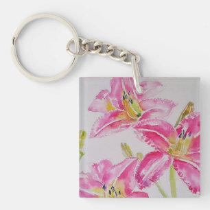 Porte-clés Lilias lys rose peinture aquarelle florale