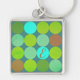 Porte-clés Lime Vert Turquoise Turquoise & Rust Cercles Monog