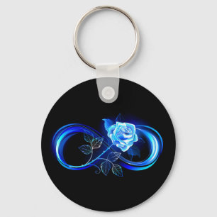 Porte-clés L'infini lumineux avec une rose bleue