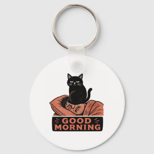 Porte-clés Linogravure Chat Noir Sarcasique Mème Bonjour