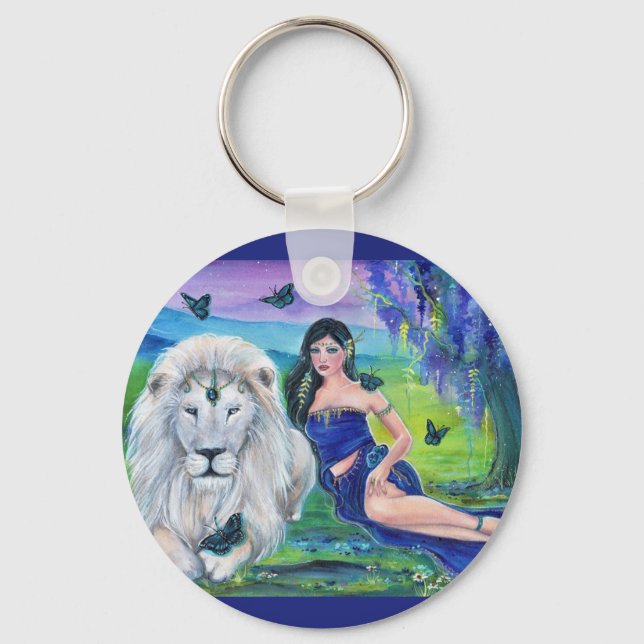 Porte-clés Lion blanc et princesse par Renee Lavoie (Recto)