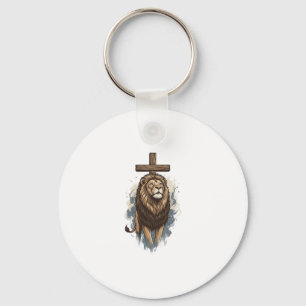 Porte-clés Lion chrétien et croix vintage