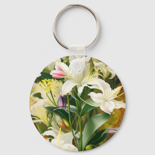 Porte-clés Lis blancs en fleurs