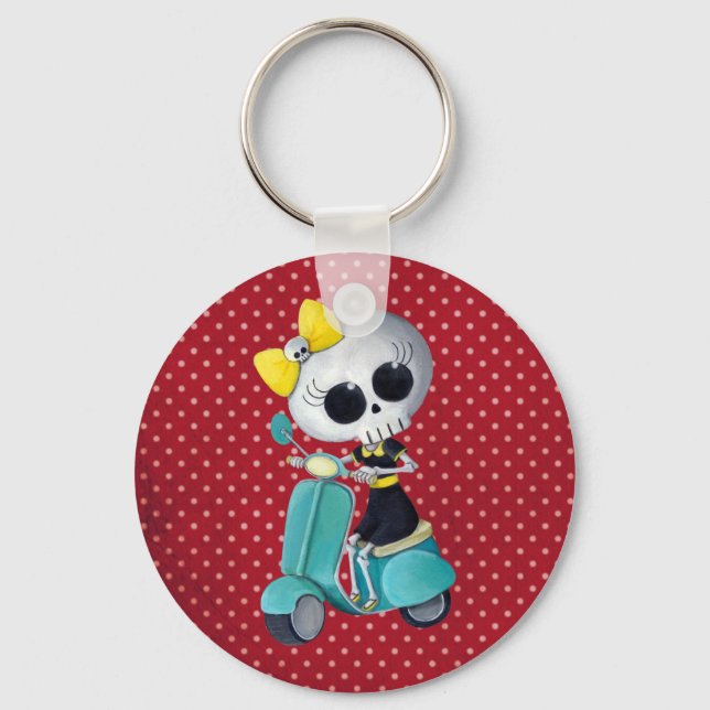 Porte-clés Little Miss Death sur scooter (Recto)