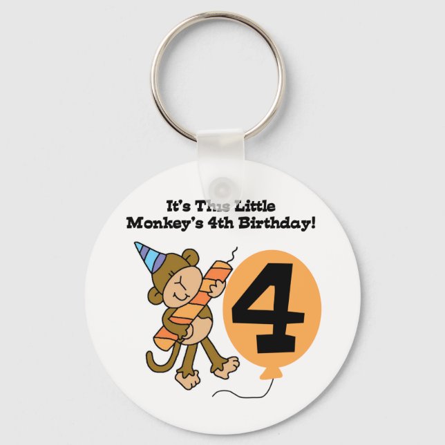 Porte-clés Little Monkey 4th Birthday Tshirts et cadeaux (Recto)