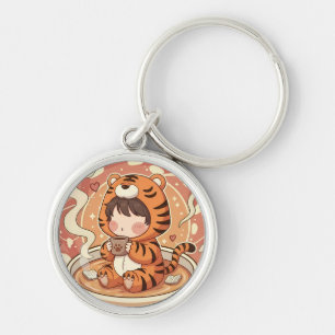 Porte-clés Livre d'art sur le café au tigre mignon