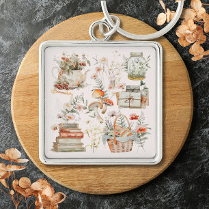 Porte-clés Livres Champignon Floral Fantaisie Art Cottagecore