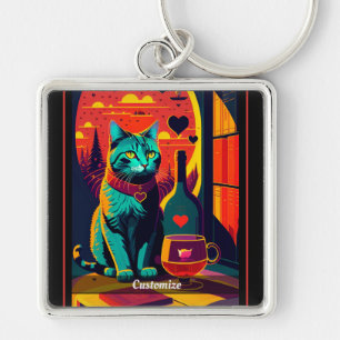 Porte-clés Livres Et Vins Personnalisés Sunset Cat
