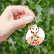 Llavero navideño con imagen de reno 
