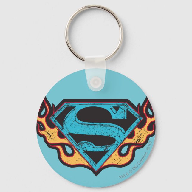 Porte-clés Logo bleu super fille avec flammes (Recto)