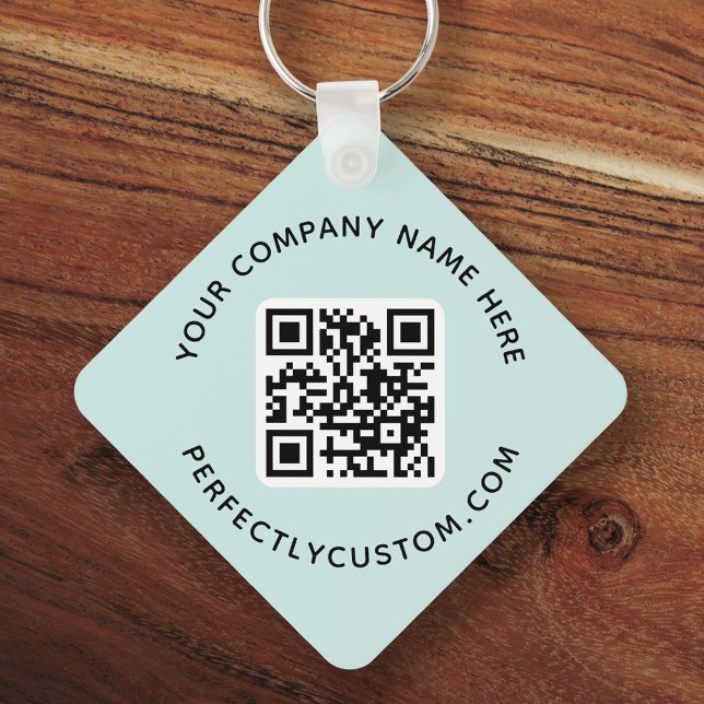 Porte-clés Logo, code QR texte double face bleu aqua (Créateur téléchargé)