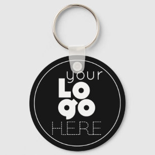 Porte-clés logo commercial blanc sur simple bouton noir