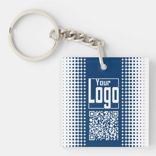 Porte-clés Logo de l'entreprise Code QR demi-ton bleu blanc (Devant)