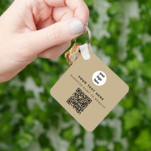 Porte-clés Logo d'entreprise Code QR Beige Minimaliste Entrep