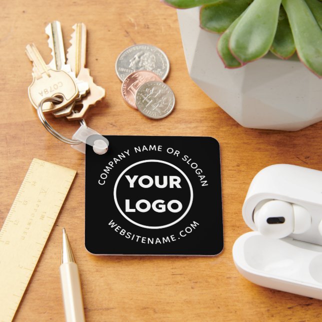 Porte-clés Logo d'entreprise et texte personnalisé - Noir (Bureau)