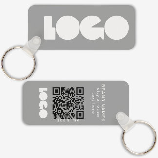 Porte-clés Logo d'entreprise gris et code QR, société horizon
