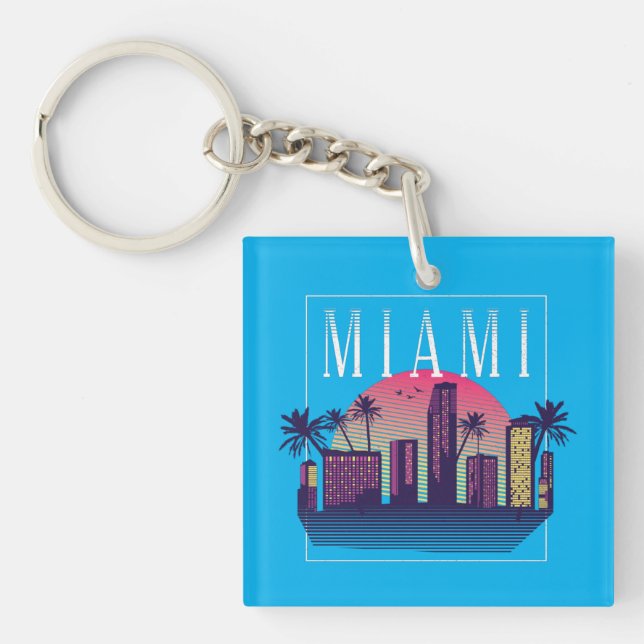 Porte-clés Logo élégant de Miami Florida Retro City (Devant)