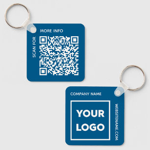 Porte-clés Logo et texte du code QR personnalisé Bleu