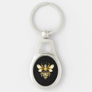 Porte-clés Logo Faux Gold Foil Bee Polygonal sur Noir