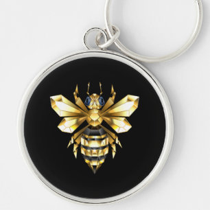 Porte-clés Logo Faux Gold Foil Bee Polygonal sur Noir