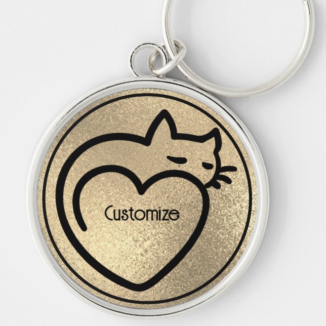 Porte-clés Logo noir de Chat Love Personnalisé (Devant)