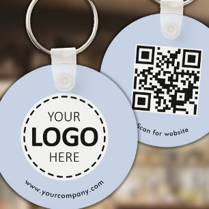 Porte-clés Logo personnalisé, code QR et texte, Bleu bébé