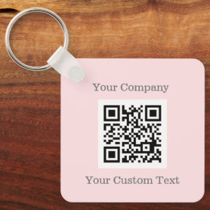 Porte-clés Logo personnalisé QR Code Texte rose Société